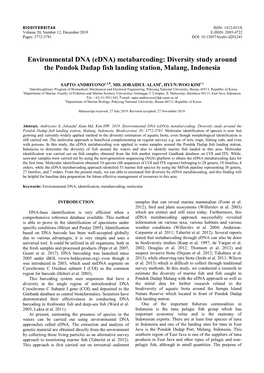 Environmental DNA (Edna) Metabarcoding: Diversity Study Around the Pondok Dadap Fish Landing Station, Malang, Indonesia