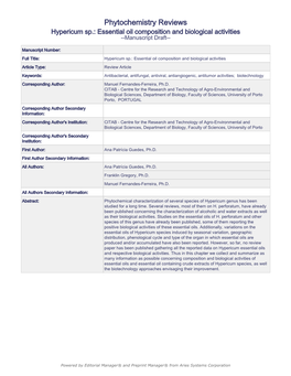 Phytochemistry Reviews