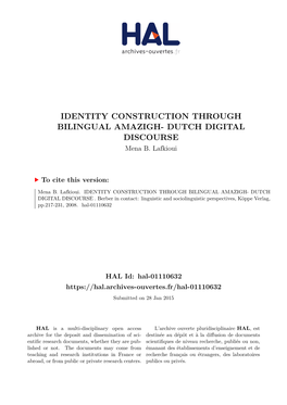IDENTITY CONSTRUCTION THROUGH BILINGUAL AMAZIGH- DUTCH DIGITAL DISCOURSE Mena B