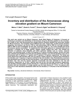 Inventory and Distribution of the Annonaceae of Mount Cameroon