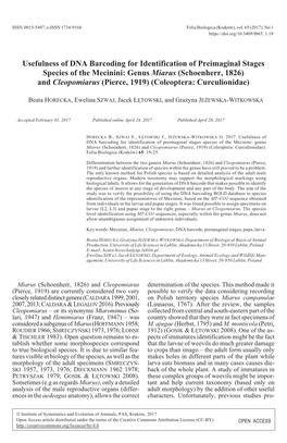 Usefulness of DNA Barcoding for Identification Of