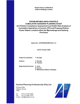 Eskom Mpumalanga Highveld Cumulative Scenario Planning Study