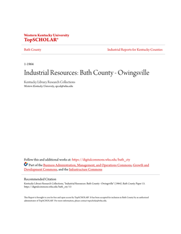 Bath County Industrial Reports for Kentucky Counties