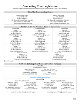 Contacting Your Legislators Prepared by the Government Information Center of the San Francisco Public Library - (415) 557-4500