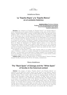 La “España Negra” Y La “España Blanca” En El Contexto Histórico the “Black Spain” of Zuloaga and the “White Sp