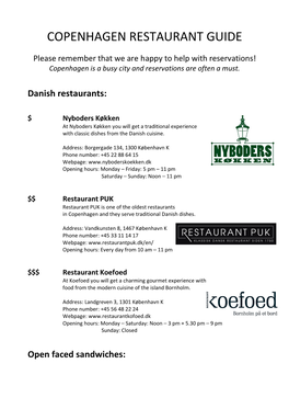 Copenhagen Restaurant Guide