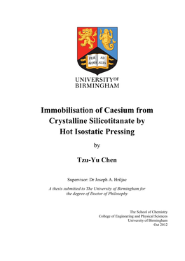 Immobilisation of Caesium from Crystalline Silicotitanate by Hot Isostatic Pressing