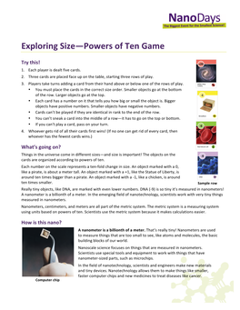 Exploring Size—Powers of Ten Game