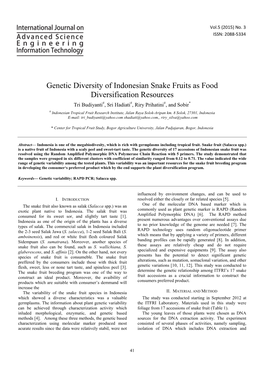 Genetic Diversity of Indonesian Snake Fruits As Food Diversification