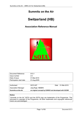 Summits on the Air – ARM V2.0 for Switzerland (HB)