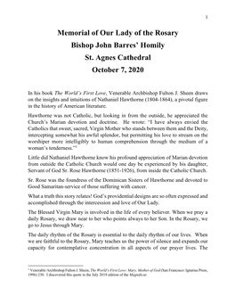 Memorial of Our Lady of the Rosary Bishop John Barres' Homily St
