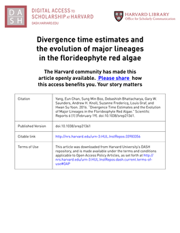 Divergence Time Estimates and the Evolution of Major Lineages in the Florideophyte Red Algae