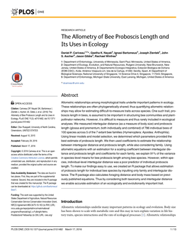 The Allometry of Bee Proboscis Length and Its Uses in Ecology