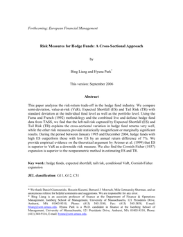 Risk Measures for Hedge Funds: a Cross-Sectional Approach Abstract