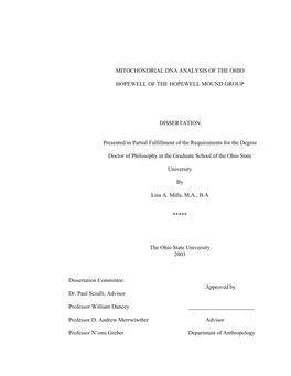 Mitochondrial Dna Analysis of the Ohio Hopewell of The