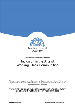 Inclusion in the Arts of Working Class Communities Report