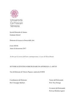 Scuola Dottorale Di Ateneo Graduate School Dottorato Di Ricerca in Storia