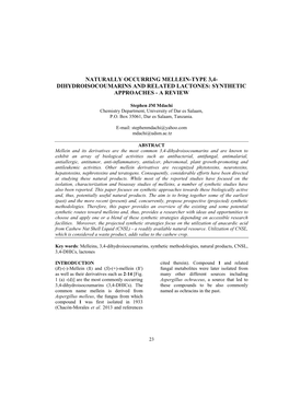 Naturally Occurring Mellein-Type 3,4- Dihydroisocoumarins and Related Lactones: Synthetic Approaches - a Review