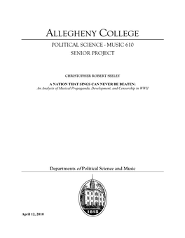 Allegheny College Political Science - Music 610 Senior Project