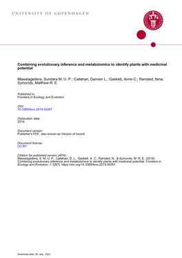 Combining Evolutionary Inference and Metabolomics to Identify Plants with Medicinal Potential