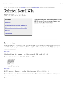 Introduction Similarities Between the Macintosh SE and SE/30