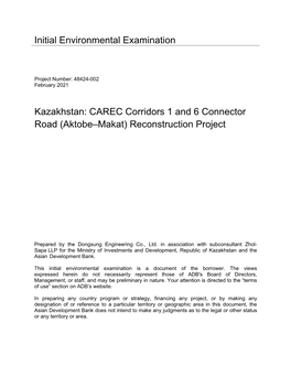 Initial Environmental Examination Kazakhstan: CAREC Corridors 1