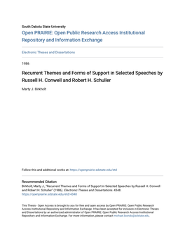 Recurrent Themes and Forms of Support in Selected Speeches by Russell H