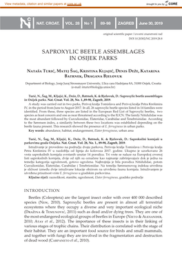 Saproxylic Beetle Assemblages in Osijek Parks