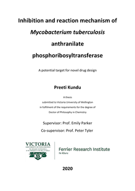 Inhibition and Reaction Mechanism of Mycobacterium Tuberculosis Anthranilate Phosphoribosyltransferase