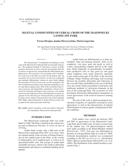 Segetal Communities of Cereal Crops of the Mazowiecki Landscape Park