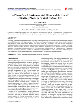 A Photo-Based Environmental History of the Use of Climbing Plants in Central Oxford, UK