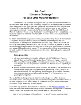 Syracuse Challenge” for 2014-2015 Maxwell Students
