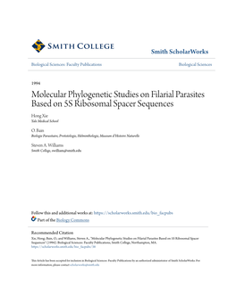 Molecular Phylogenetic Studies on Filarial Parasites Based on 5S Ribosomal Spacer Sequences Hong Xie Yale Medical School