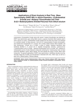 Applications of Direct Analysis in Real Time-Mass Spectrometry (DART-MS) in Allium Chemistry. (Z)-Butanethial S-Oxide and 1-But