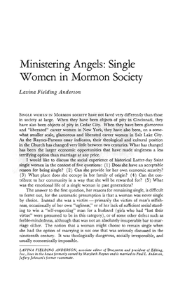 Ministering Angels: Single Women in Mormon Society