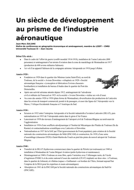 Un Siècle De Développement Au Prisme De L'industrie Aéronautique