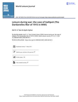 The Case of Gallipoli (The Dardanelles War of 1915 in WWI)