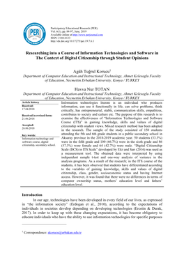 Researching Into a Course of Information Technologies and Software in the Context of Digital Citizenship Through Student Opinions