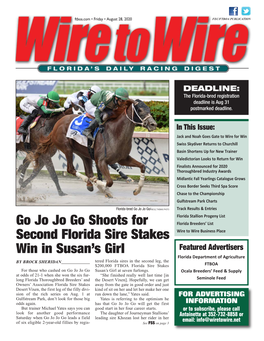 Go Jo Jo Go Shoots for Second Florida Sire Stakes Win in Susan's