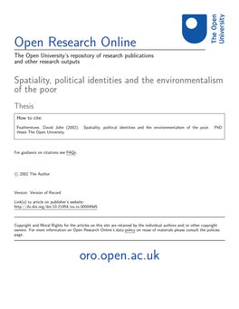 Spatiality, Political Identities and the Environmentalism of the Poor