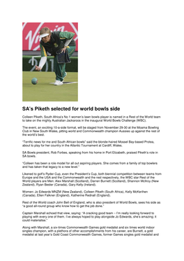 SA's Piketh Selected for World Bowls Side