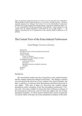 The Current View of the Extra-Judicial Vadimonium