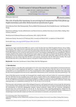 The Role of Molecular Taxonomy in Uncovering Local Ornamental Palo Fish (Betta Sp.: Osphronemidae) and Other Betta Based on Cytochrome B Gene