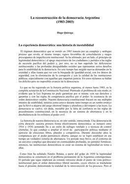 La Reconstrucción De La Democracia Argentina (1983-2003)