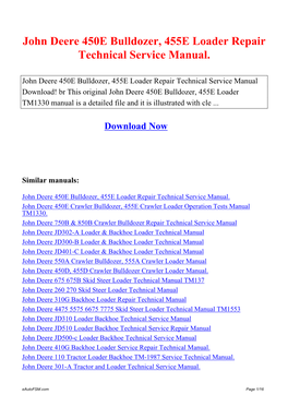 John Deere 450E Bulldozer, 455E Loader Repair Technical Service Manual