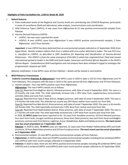 1 Highlights of Polio Fax Bulletin No. 1148 for Week 40 2020 I. Salient Features 1. Polio Eradication Teams at the Regional