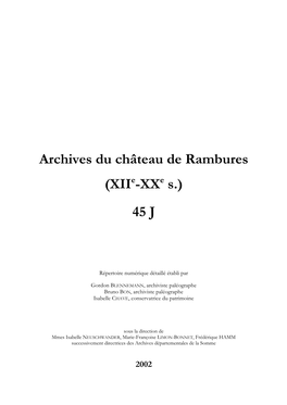 Archives Du Château De Rambures (XII -XX S.) 45 J