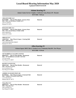 Local Board Hearing Information May 2020 Updated 5/28/20 10:34AM