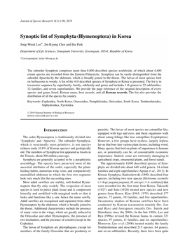 Synoptic List of Symphyta(Hymenoptera) in Korea