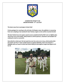 8Th June 2017 the Latest News from Leamington Cricket Club!